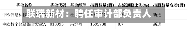 联瑞新材:聘任审计部负责人-第1张图片