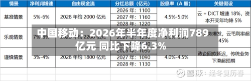 中国移动:2026年半年度净利润789亿元 同比下降6.3%-第2张图片