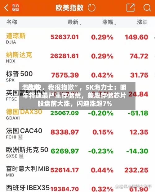 “费用涨太快，我很抱歉	”，SK海力士：明年将迎最严重存储荒	，美股存储芯片股盘前大涨，闪迪涨超7%-第2张图片