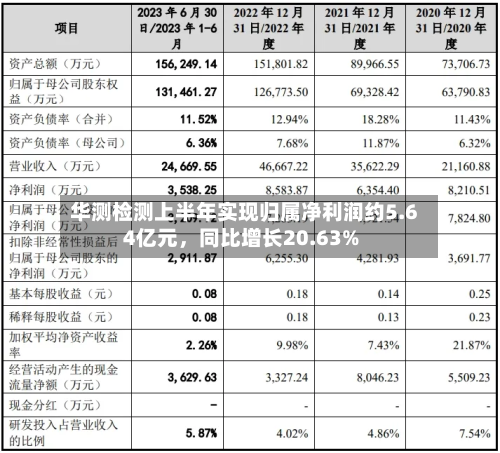 华测检测上半年实现归属净利润约5.64亿元	，同比增长20.63%-第2张图片