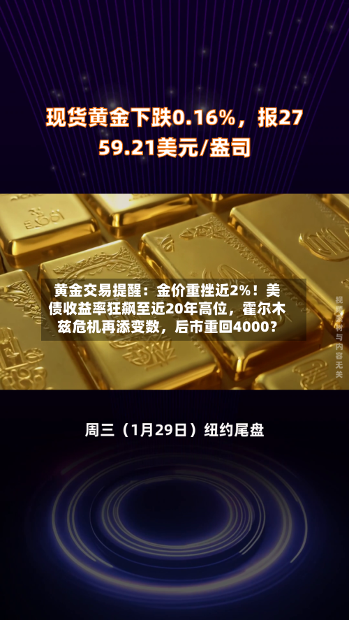 黄金交易提醒：金价重挫近2%！美债收益率狂飙至近20年高位，霍尔木兹危机再添变数，后市重回4000？-第3张图片