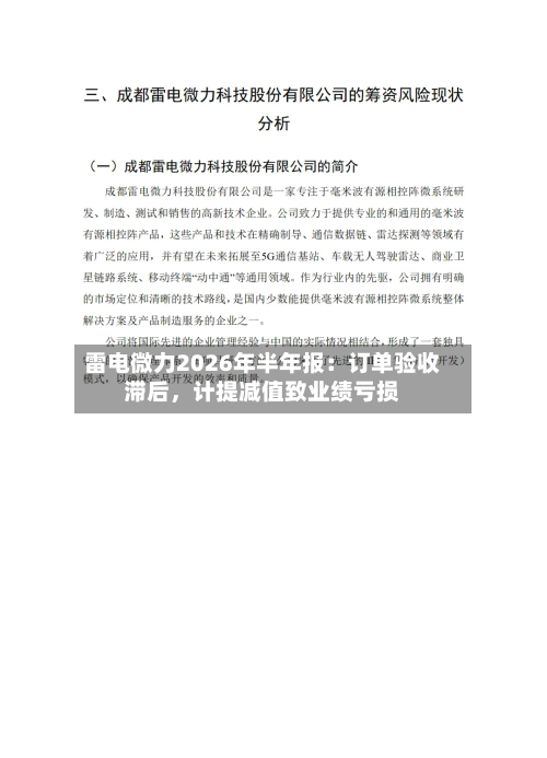 雷电微力2026年半年报：订单验收滞后	，计提减值致业绩亏损-第2张图片