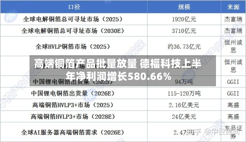 高端铜箔产品批量放量 德福科技上半年净利润增长580.66%