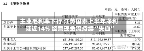主业毛利率下行 江苏国泰上半年净利降近14% 经营现金流持续“失血”