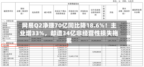 网易Q2净赚70亿同比降18.6%!主业增33%,却遭34亿非经营性损失拖累